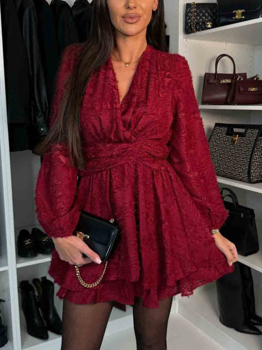 V-Neck Waist-Tied Slimming Dress