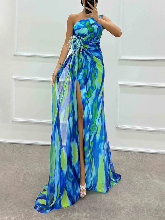 Chiffon Floral Slit Dress