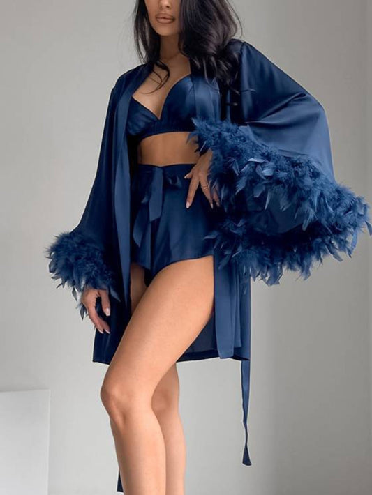 Feather Trim Lingerie Set