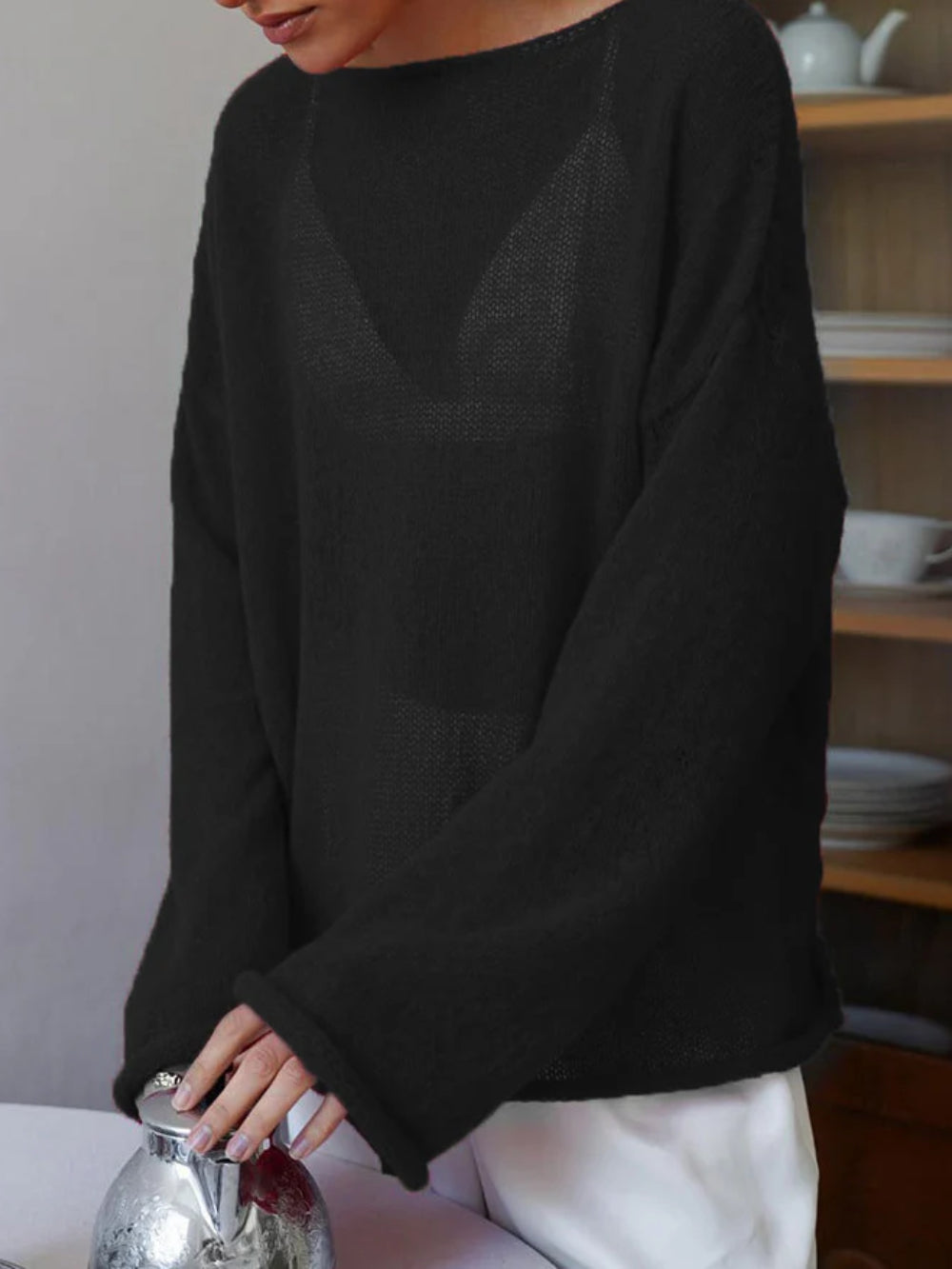 Sheer Bell Sleeve Knit Top