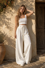 Chic High Waist Tie Slim Straight Pants