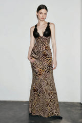 Leopard Print Lace Trimmed Maxi Dress