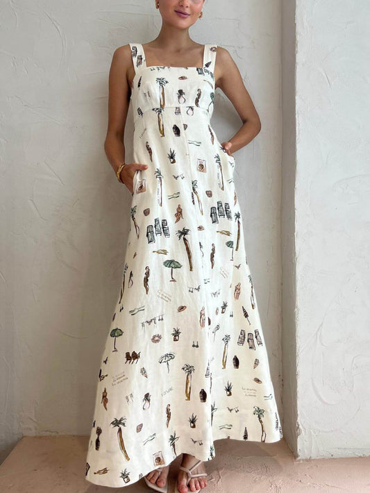 Sleeveless Tie Cami Sexy Floral Flared Dress