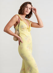 Floral Ruffle Strap Ruffled Sleeve Maxi Dress