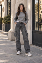 Straight High Waist Vintage Cargo Trousers