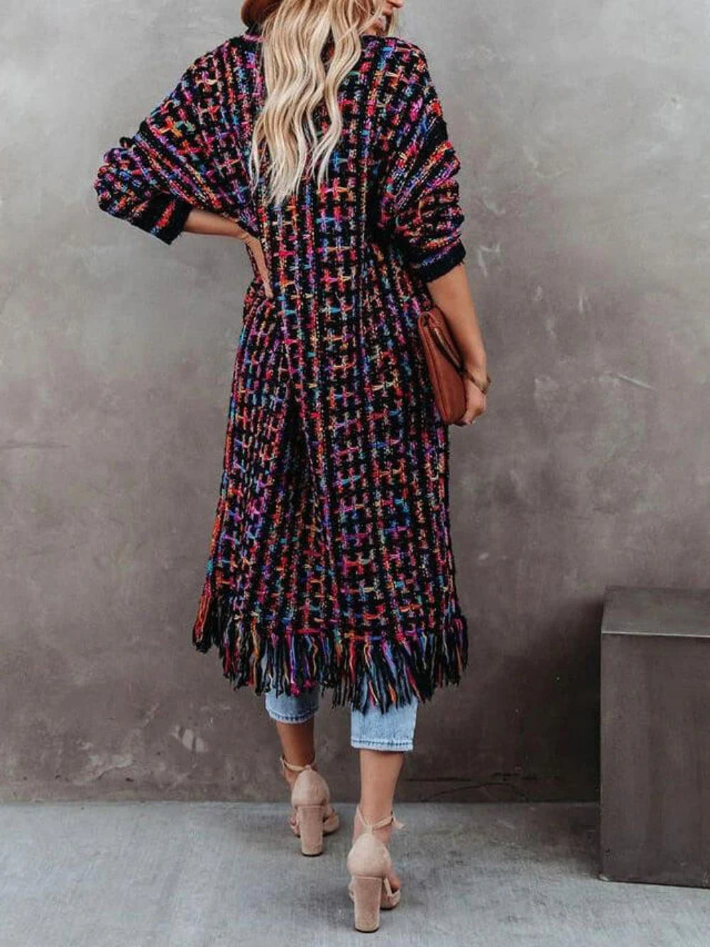 Plaid Fringe Cardigan Sweater