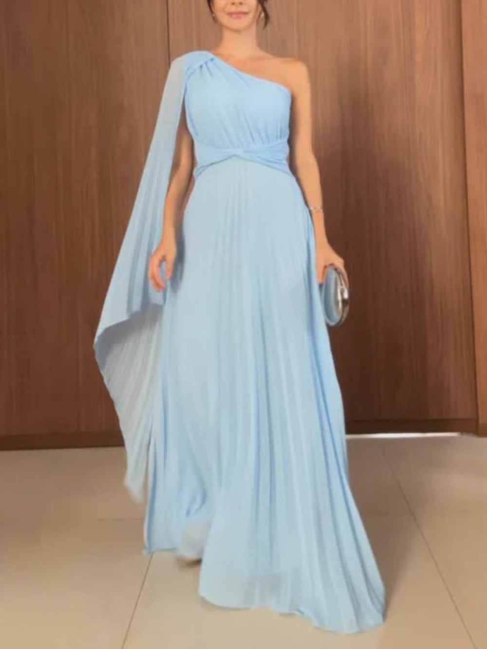 One-Shoulder Elegant Ruched Waist Dress