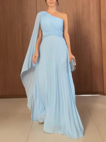 One-Shoulder Elegant Ruched Waist Dress