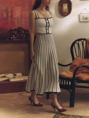 Vintage Striped Round Neck Sleeveless Madi Dress