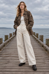 Vintage Leopard Print Denim Blouse