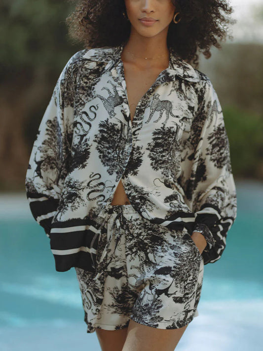 Satin Jungle Floral Shorts Set