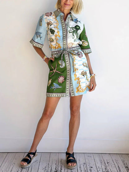 Deep Sea Floral Graphic Slim Mini Dress