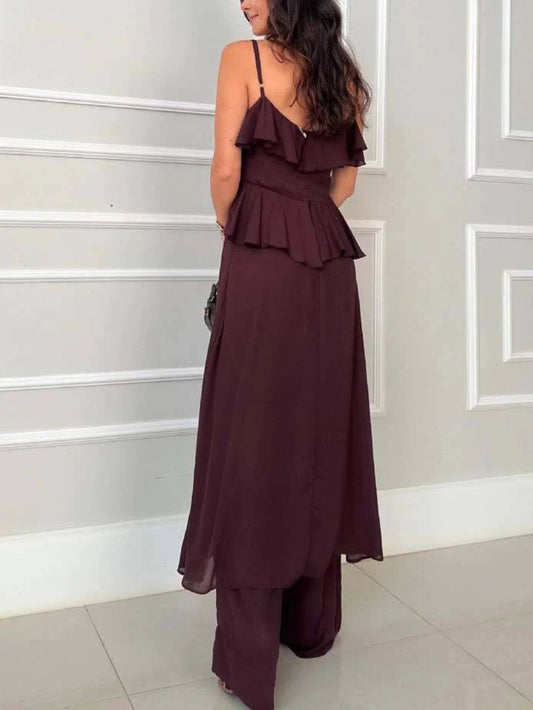 Ruffle Suspender Top Two-piece Set