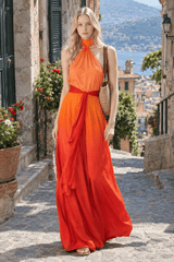 Ombre Halter Tie Back Sleeveless Vacation Dress