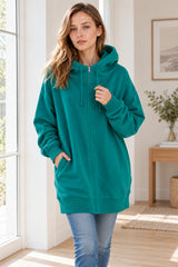 Color Hoodie Zipper Solid - Mid-length