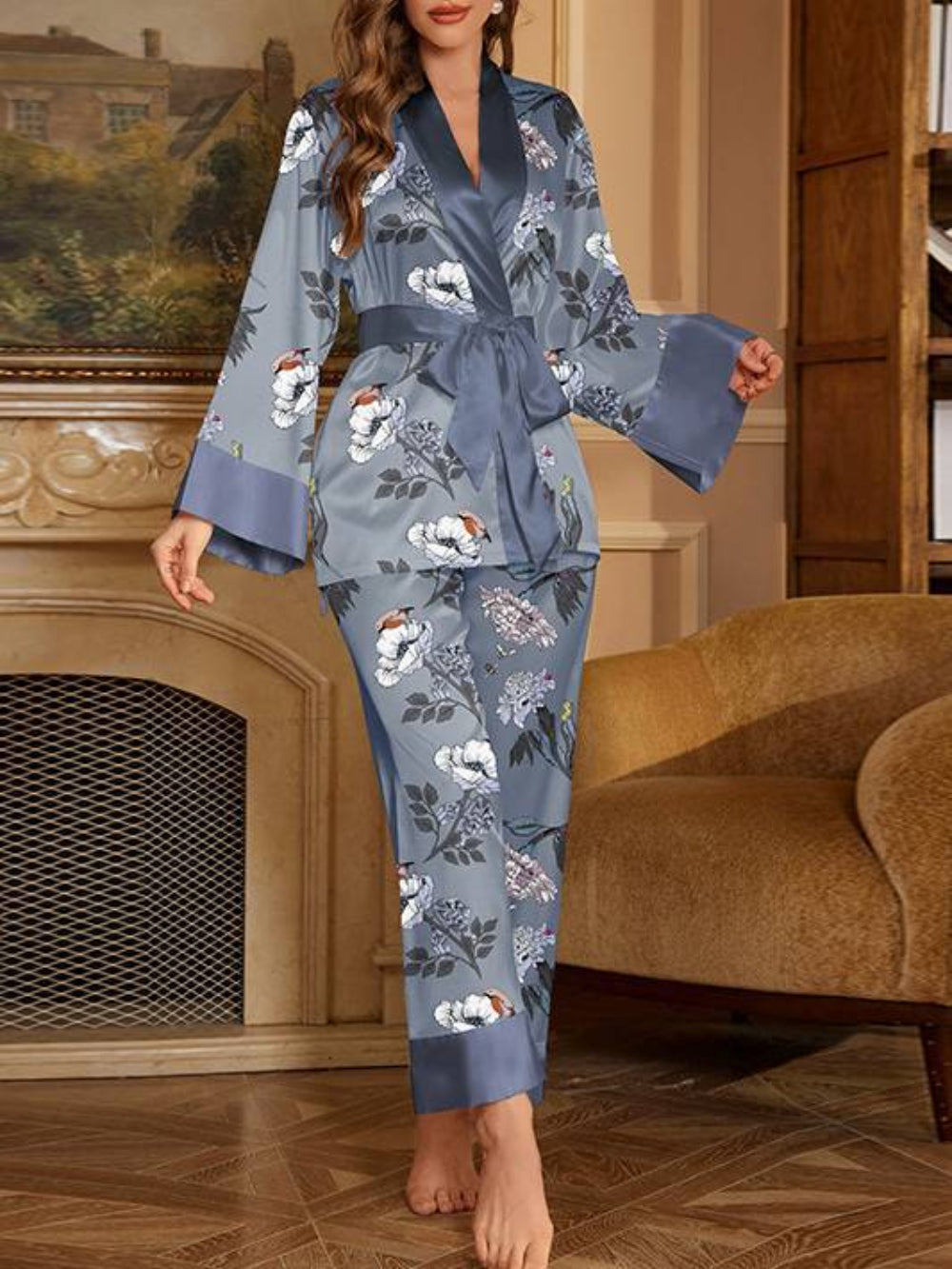 Two Piece Printed Satin Pajamas