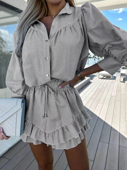 Fashion Striped Shirt Dress Set