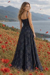 Spaghetti Strap Chiffon Floral Formal Dress