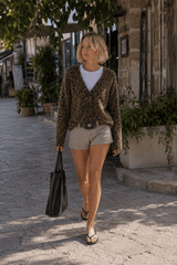 Leopard Print V Neck Knit Blouse