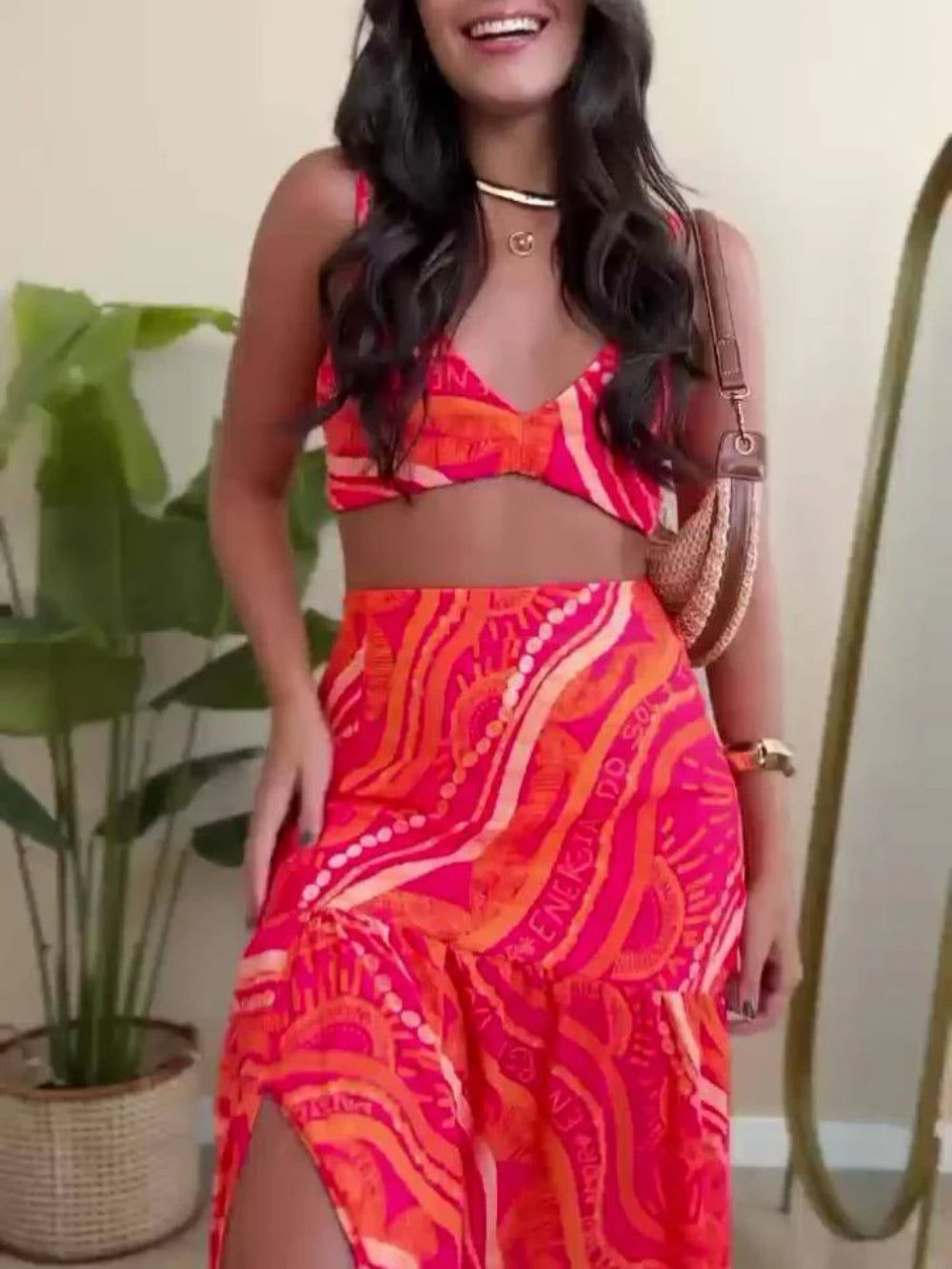 Unique Print Cami Top Skirt Set