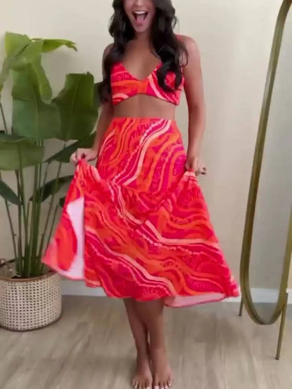 Unique Print Cami Top Skirt Set