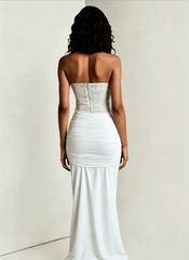 Chiffon Sash Strapless Fitted Maxi Dress