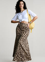 Elegant Leopard Print Slim A-Line Skirt