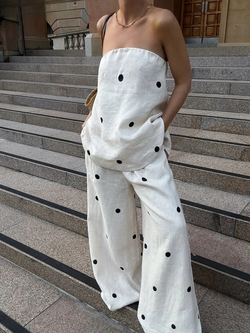 Print Strapless Top Pants Set