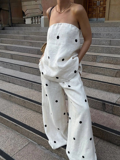 Print Strapless Top Pants Set