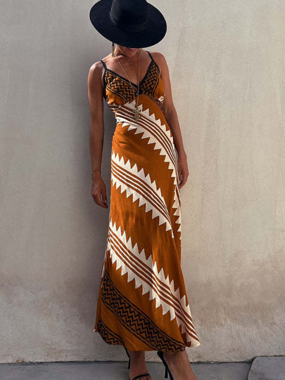 Exclusive Melody Satin Ethnic Print Smocked Back Dress