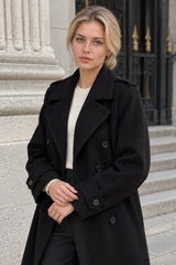 Black Loose Lapel Double-Breasted Overcoat