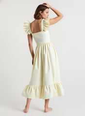 Ruffle Striped Square Collar Midi Dress