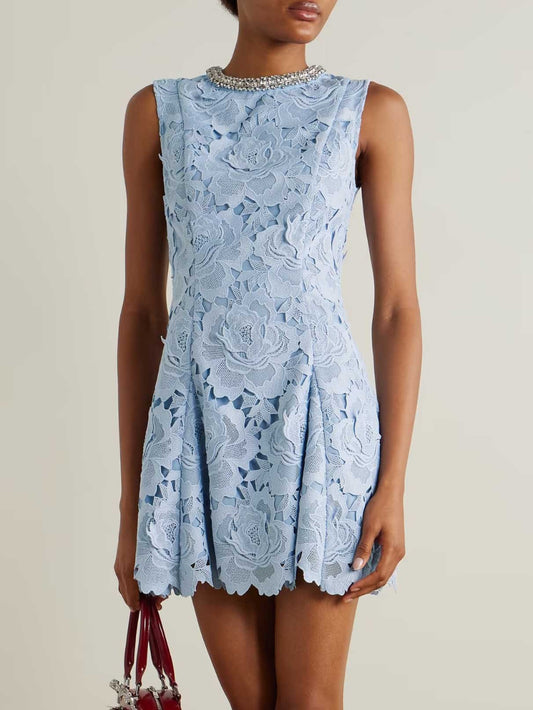 Elegant Lace Embroidered A-Line Dress