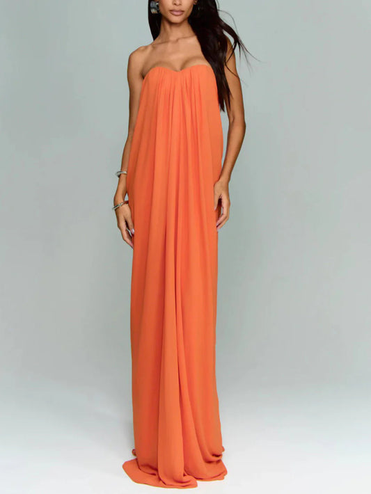 Elegant Strapless Chiffon Maxi Dress