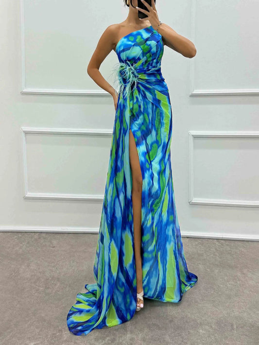 Chiffon Floral Slit Dress