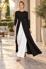 Elegant Long Dress with Slit - Solid Color