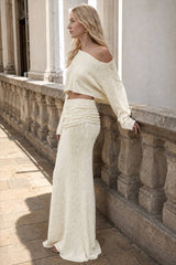 Ribbed Knit Off Shoulder Maxi Skirt Set