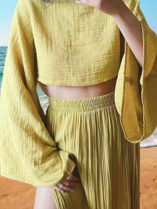 Slit Wide Leg Pants Two-piece Set