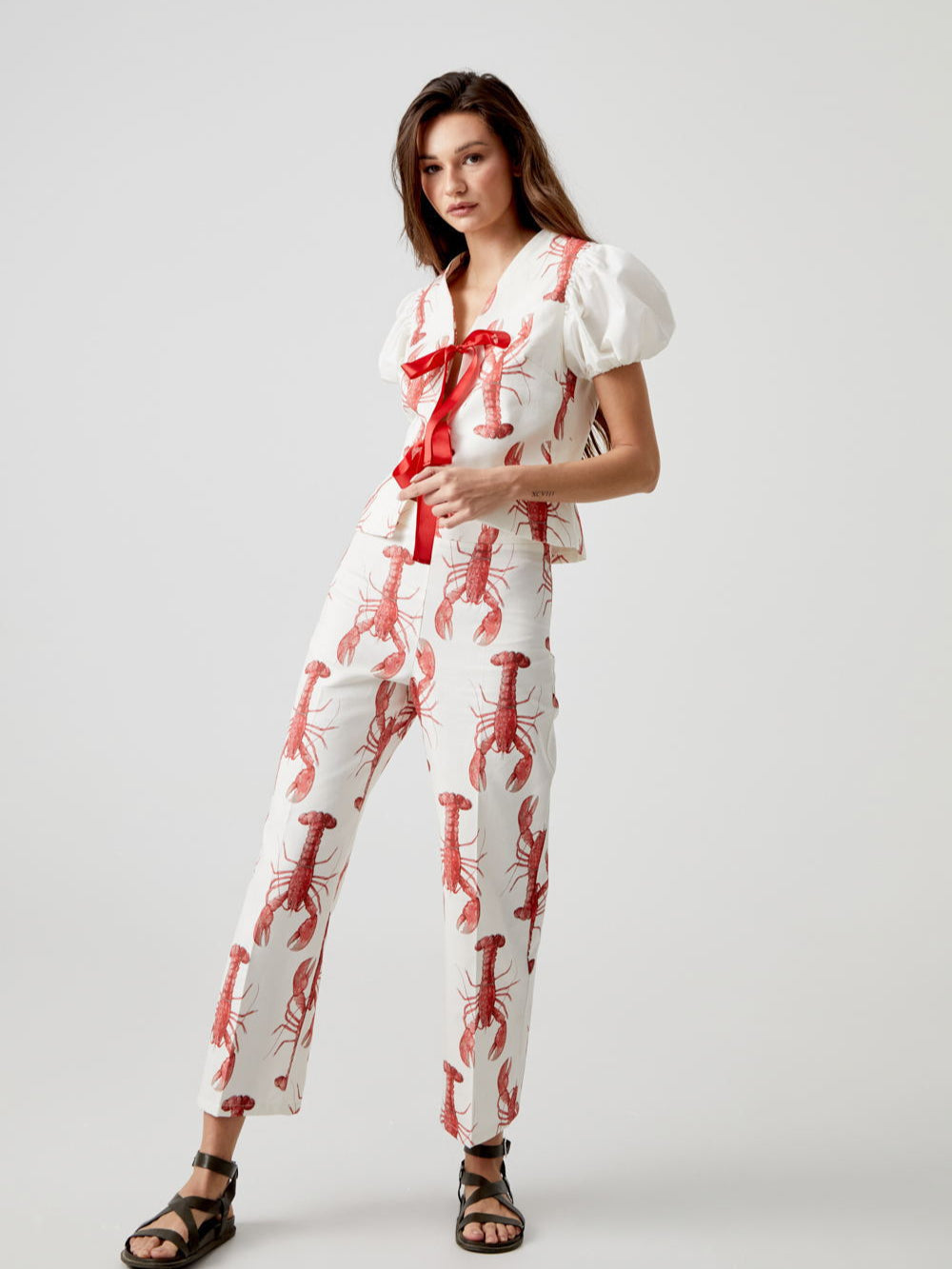 Lobster Print Puff Sleeve Blouse