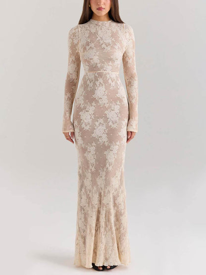 Round Neck Fitted Hollow Bodycon Maxi Dress