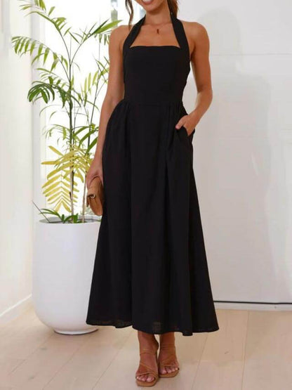 Chic Wide Strap Halter Backless Dress