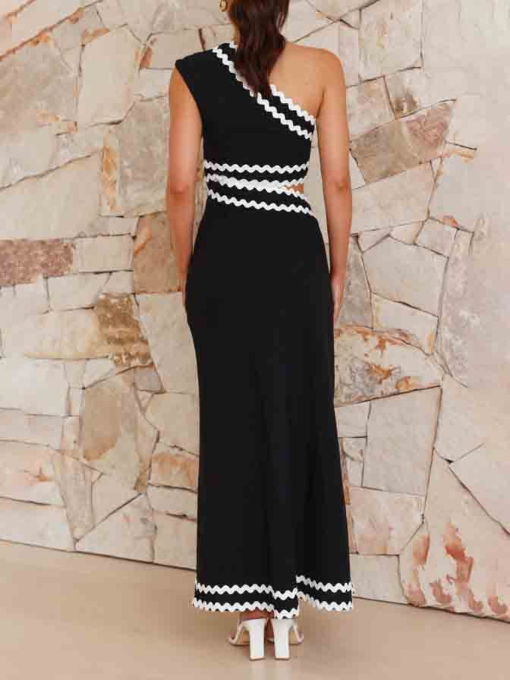 Elegant Slant Neck Lace-Pattern Dress