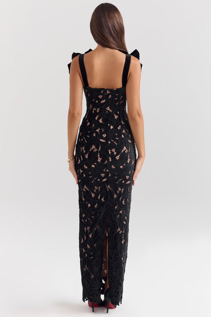 Lace Bow Bodycon Maxi Dress