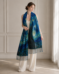 Vintage Van Gogh Print Fringe Wrap Scarf