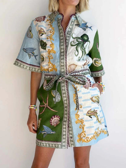 Deep Sea Floral Graphic Slim Mini Dress