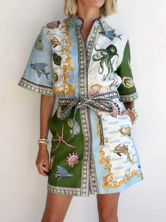 Deep Sea Floral Graphic Slim Mini Dress