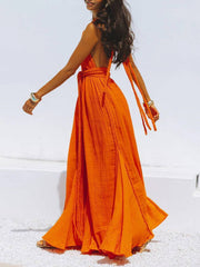 Tie-String Solid Color Dress