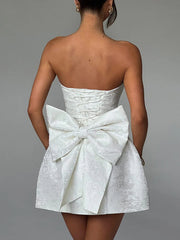 Chic Jacquard Bowknot Strapless Tube Dress