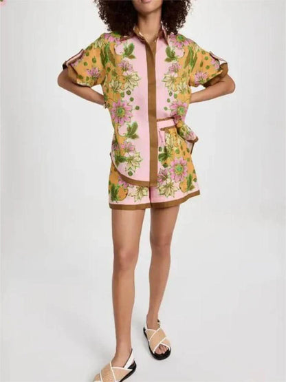 Retro Floral Shorts Set