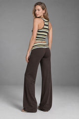 Striped U-Neck Sleeveless Top and Wide Leg Pants Set